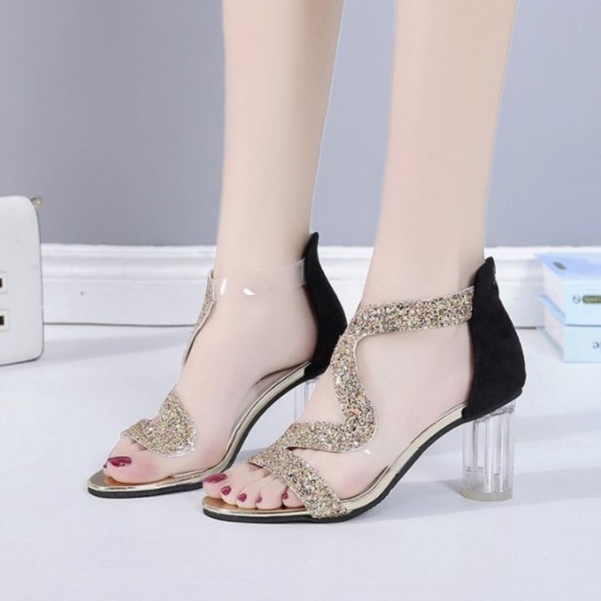 Chic Cream Strappy Sandals with Glitter Sparkle Detail image