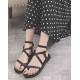 Womam Cross Tied Casual Wear Flat Sandals-Black