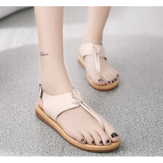New Roman Style Flip Flops Wild Smaet Girl Sandals-Cream