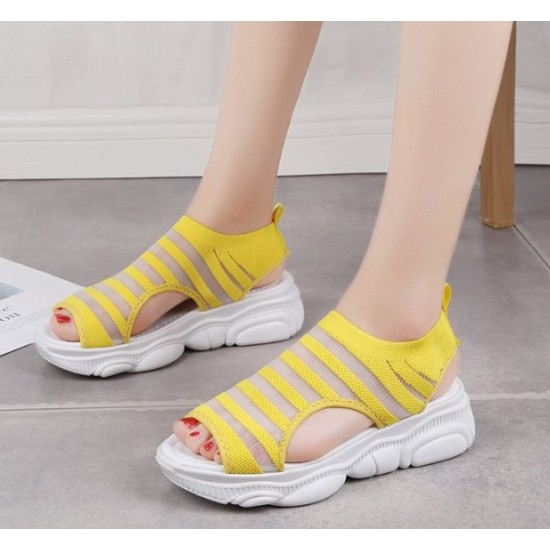 Trendy Athletic Inspired Strappy Yellow Sandals with Chunky Rubber Soles image