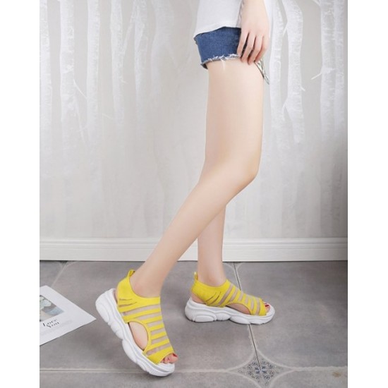 Trendy Athletic Inspired Strappy Yellow Sandals with Chunky Rubber Soles image