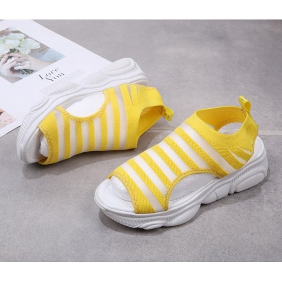 Trendy Athletic Inspired Strappy Yellow Sandals with Chunky Rubber Soles image