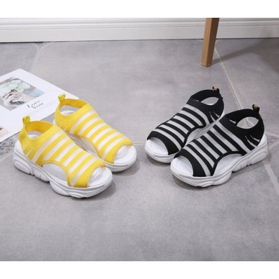 Trendy Athletic Inspired Strappy Yellow Sandals with Chunky Rubber Soles image