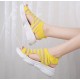 Trendy Athletic Inspired Strappy Yellow Sandals with Chunky Rubber Soles image