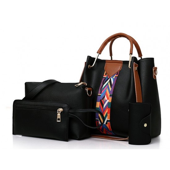 New Woman Black Color 4 Piece Shoulder Bag