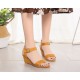 Suede Leather Buckle Strap Short Wedge Sandals-Brown