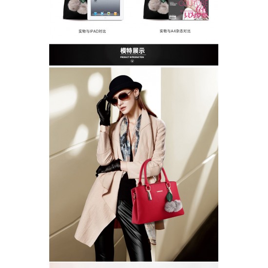 New Lychee Pattren Fashion Simple Shoulder Bag-Red image