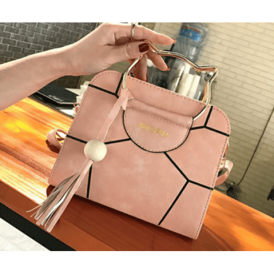 Korean version pu tassel small square bag kitten handbag-Pink image