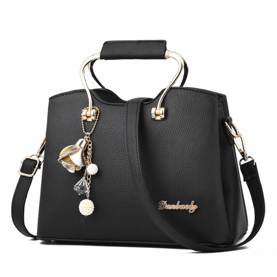 Plain Leather Black Shoulder Handbag image