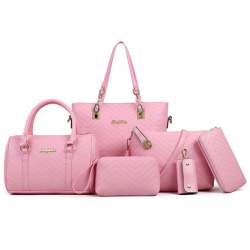 NEW SNAKE PATTERN SIX-PIECE PORTABLE BAG SET-Pink