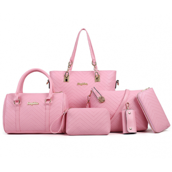 NEW SNAKE PATTERN SIX-PIECE PORTABLE BAG SET-Pink