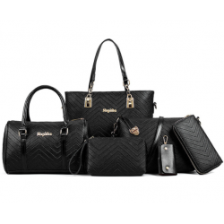 NEW SNAKE PATTERN SIX-PIECE PORTABLE BAG SET-Black