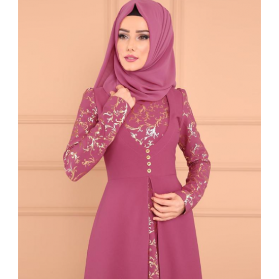 Elegant Arabic Style Long Sleeve maxi Abaya-Pink