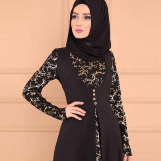 Elegant Arabic Style Long Sleeve maxi Abaya-Black