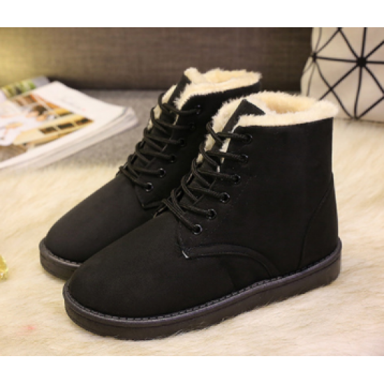 Black Stylish Suede Winter Ankle Boots with Warm Plush Interior image