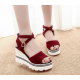 Women High Platform Open Toe Wedge Sandals-Red