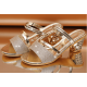 Gold Elegant Slingback Sandals with Glitter Finish and Embellished Heel image