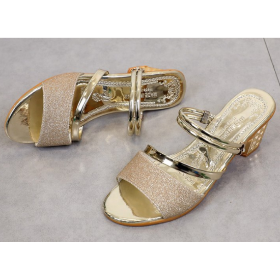 Gold Elegant Slingback Sandals with Glitter Finish and Embellished Heel image