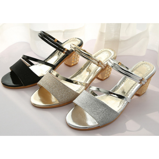 Gold Elegant Slingback Sandals with Glitter Finish and Embellished Heel image