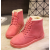 Pink Stylish Suede Winter Ankle Boots with Warm Plush Interior