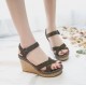 Green Elegant Cork Wedge Sandals with Suede Straps image