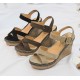 Green Elegant Cork Wedge Sandals with Suede Straps image