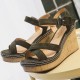 Green Elegant Cork Wedge Sandals with Suede Straps image