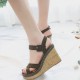 Green Elegant Cork Wedge Sandals with Suede Straps image