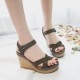 Green Elegant Cork Wedge Sandals with Suede Straps image