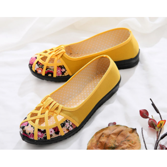 Vibrant Yellow Casual Shoes with Embroidered Insole image