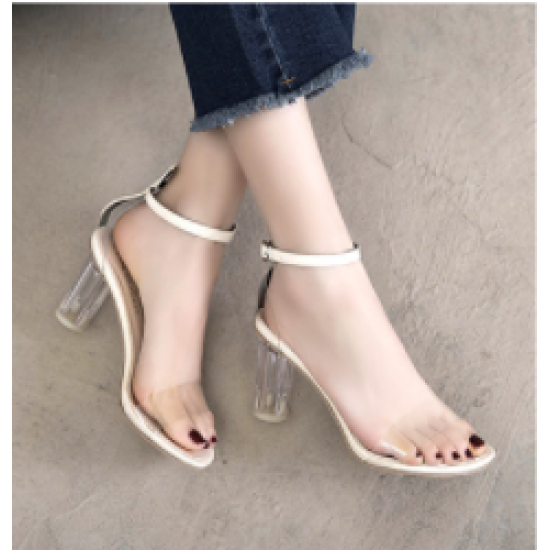 New Transparent Thick Heel Women Sandal - Cream