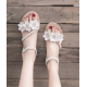 new women Flower style flat Sandal-White