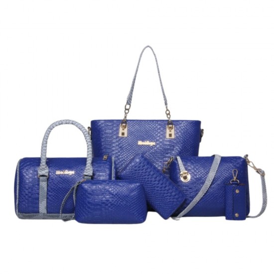 Blue 5 Piece Snake Pattern Ladies Hand bags Set