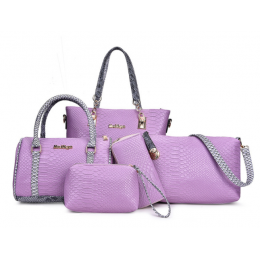 Purple 5 Piece Snake Pattern Ladies Hand bags Set