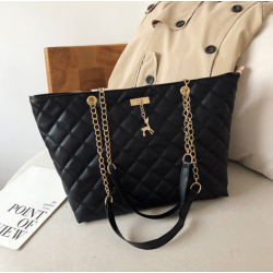 New Rhombic Chain Straps Patchwork Women Hand Bag - Black 