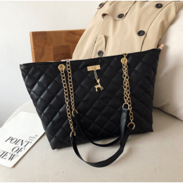 New Rhombic Chain Straps Patchwork Women Hand Bag - Black 