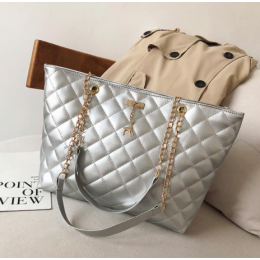 New Rhombic Chain Straps Patchwork Women Hand Bag - Silver