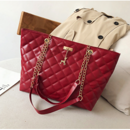 New Rhombic Chain Straps Patchwork Women Hand Bag - Red