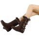 Brown Stylish Mid Calf Suede Boots with Fuzzy Trim and Adorable Details image