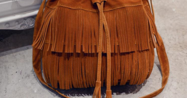 Vintage Fashion Small Women Leather Bucket Bag Handbag Tassel Drawstring Shoulder Bag