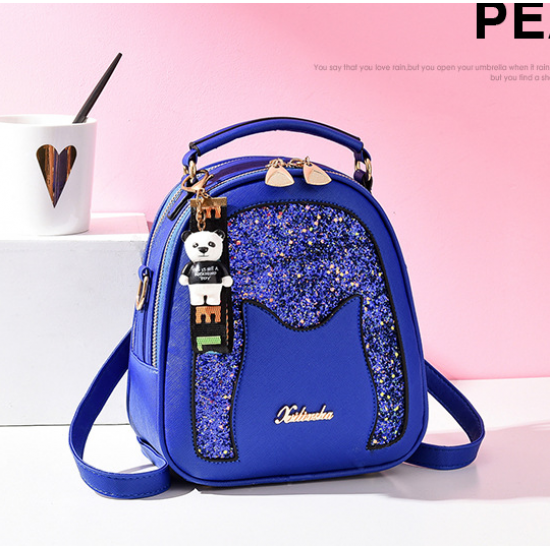 New Glitter Portable Sequins With Bear Backpack - Blue