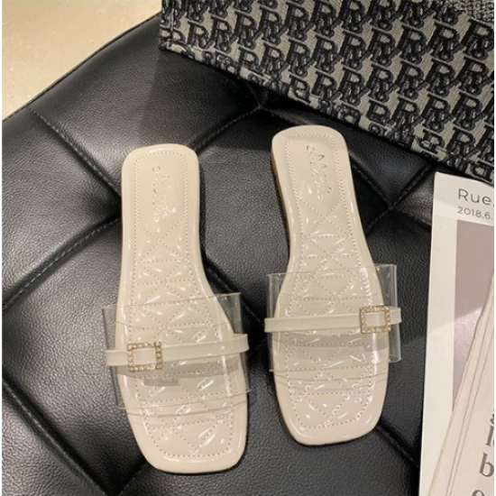 New Transparent Flat Bow Women Slippers - WHITE image