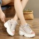 Lace-up Wedge Hollow High Wedge Sandals - CR