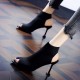 Knitted Elastic Fish Mouth High Heel Sandals -BK