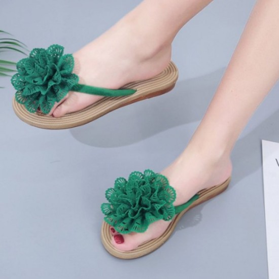 New Comfartable Flower Beach Flat Slippers - Green