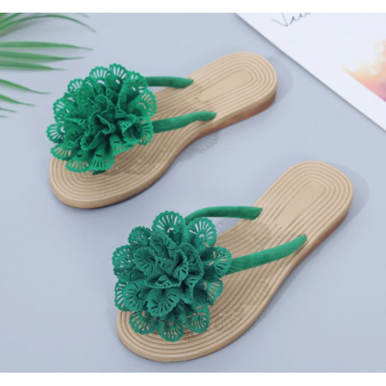 New Comfartable Flower Beach Flat Slippers - Green