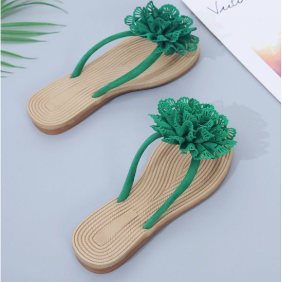 New Comfartable Flower Beach Flat Slippers - Green