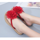 New Comfartable Flower Beach Flat Slippers - Red