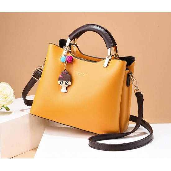 Women Solid Color With Lovely Doll Shoulder Bag - Yellow image