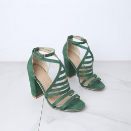 Cross Straps Buckle High Heels Party Sandals - Green